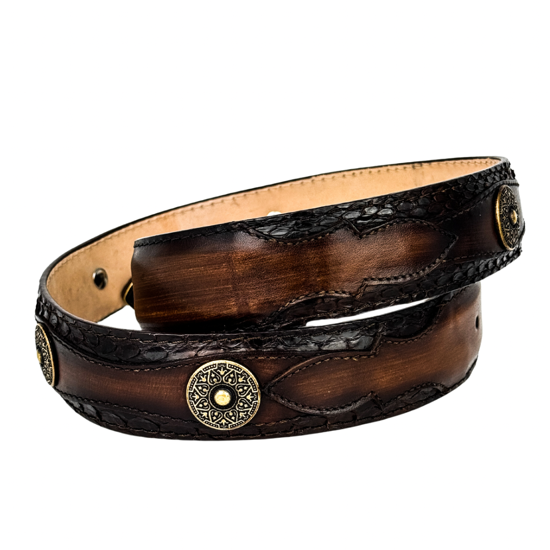 BROWN PYTHON/LEATHER WESTERN BELT