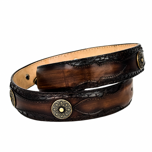 BROWN PYTHON/LEATHER WESTERN BELT