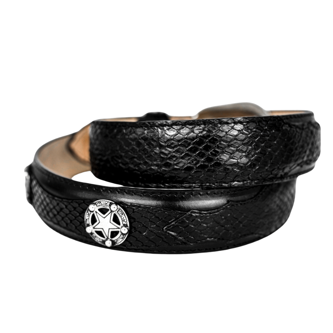 BLACK PYTHON/LEATHER WESTERN BELT