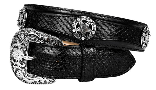 BLACK PYTHON/LEATHER WESTERN BELT