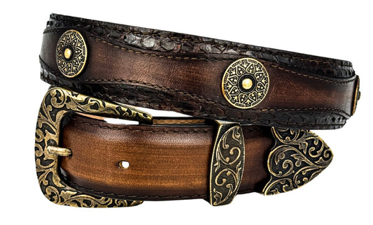 BROWN PYTHON/LEATHER WESTERN BELT