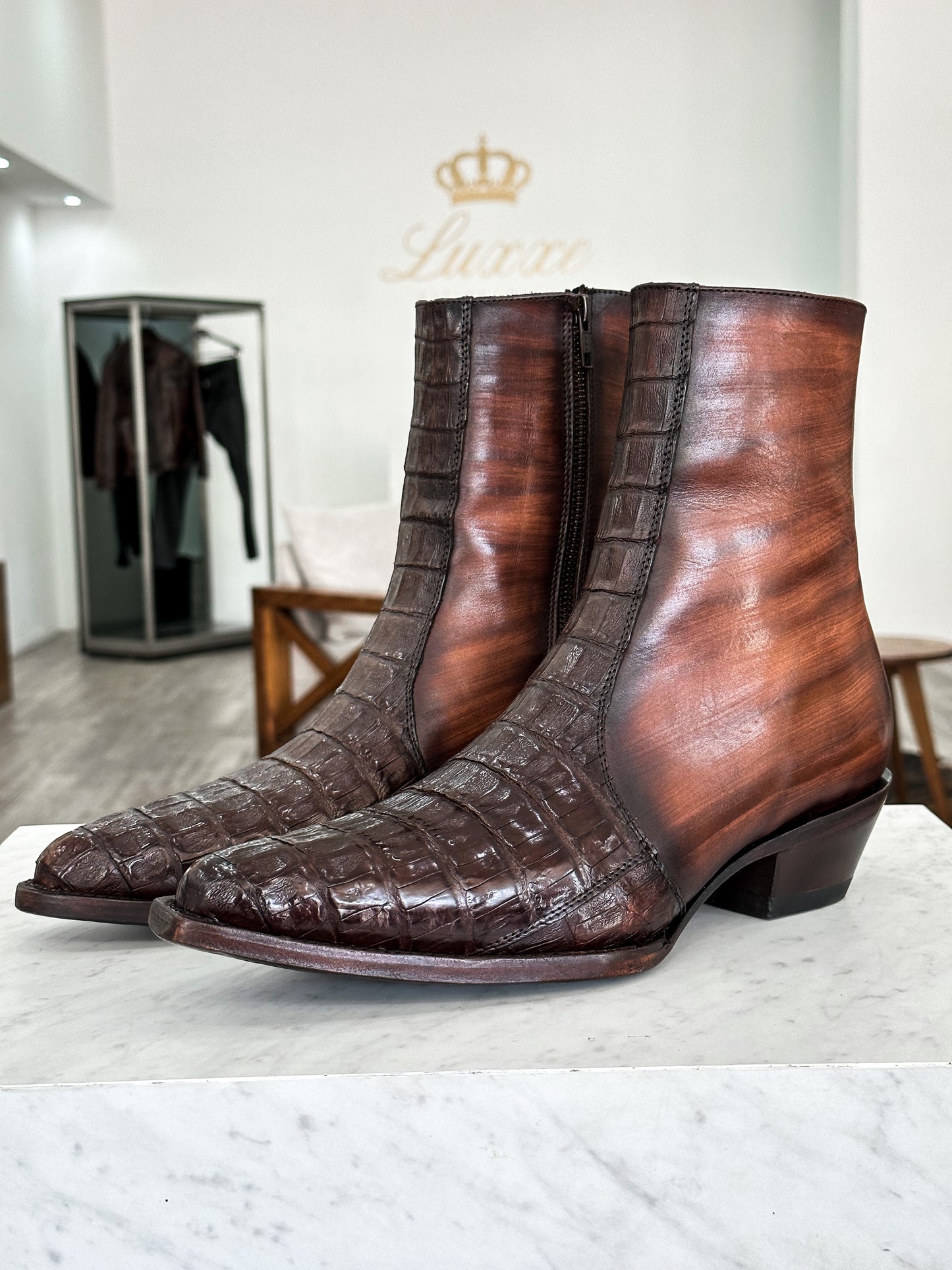 BROWN CROCODILE CANNES BOOTS