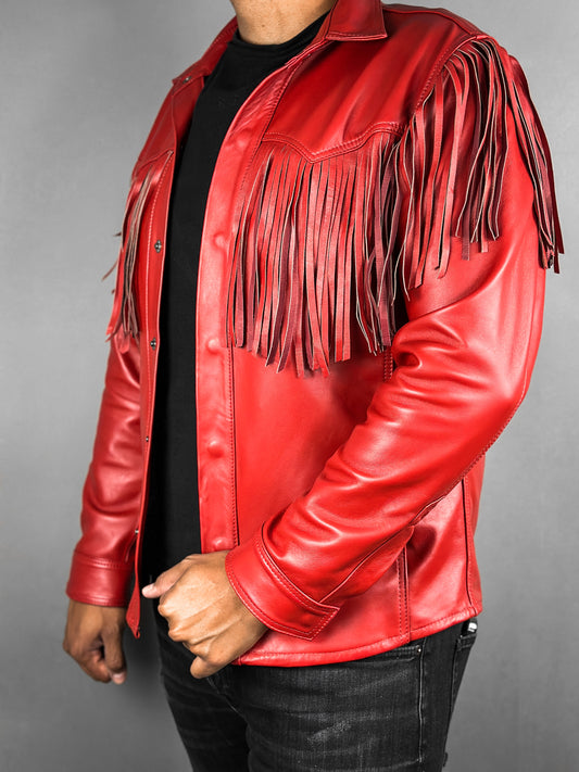 RED FRINGED OVERSHIRT