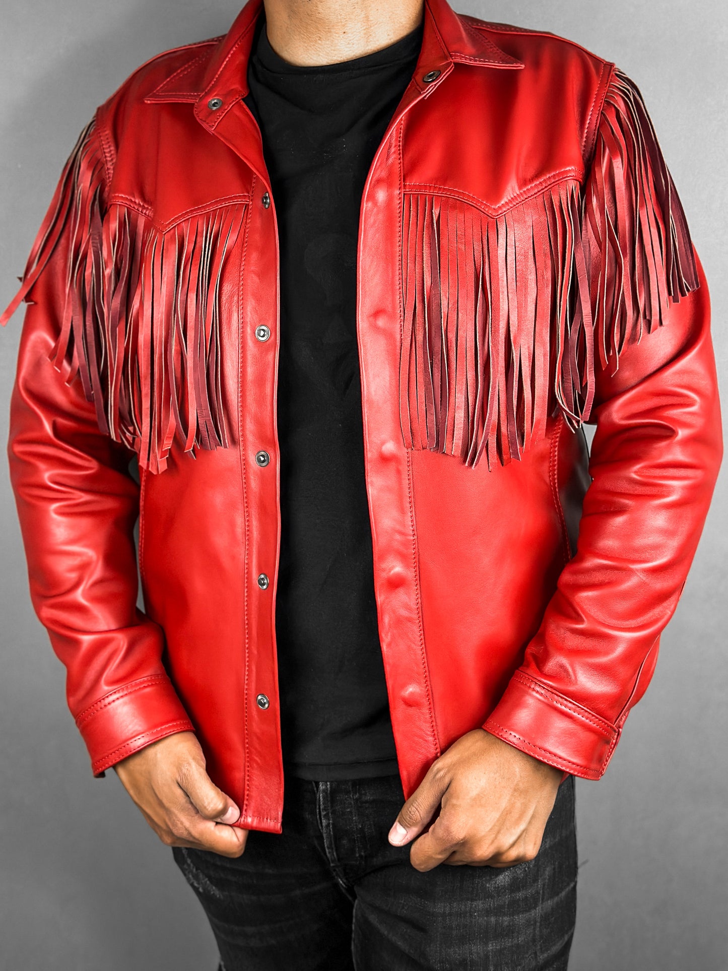 RED FRINGED OVERSHIRT