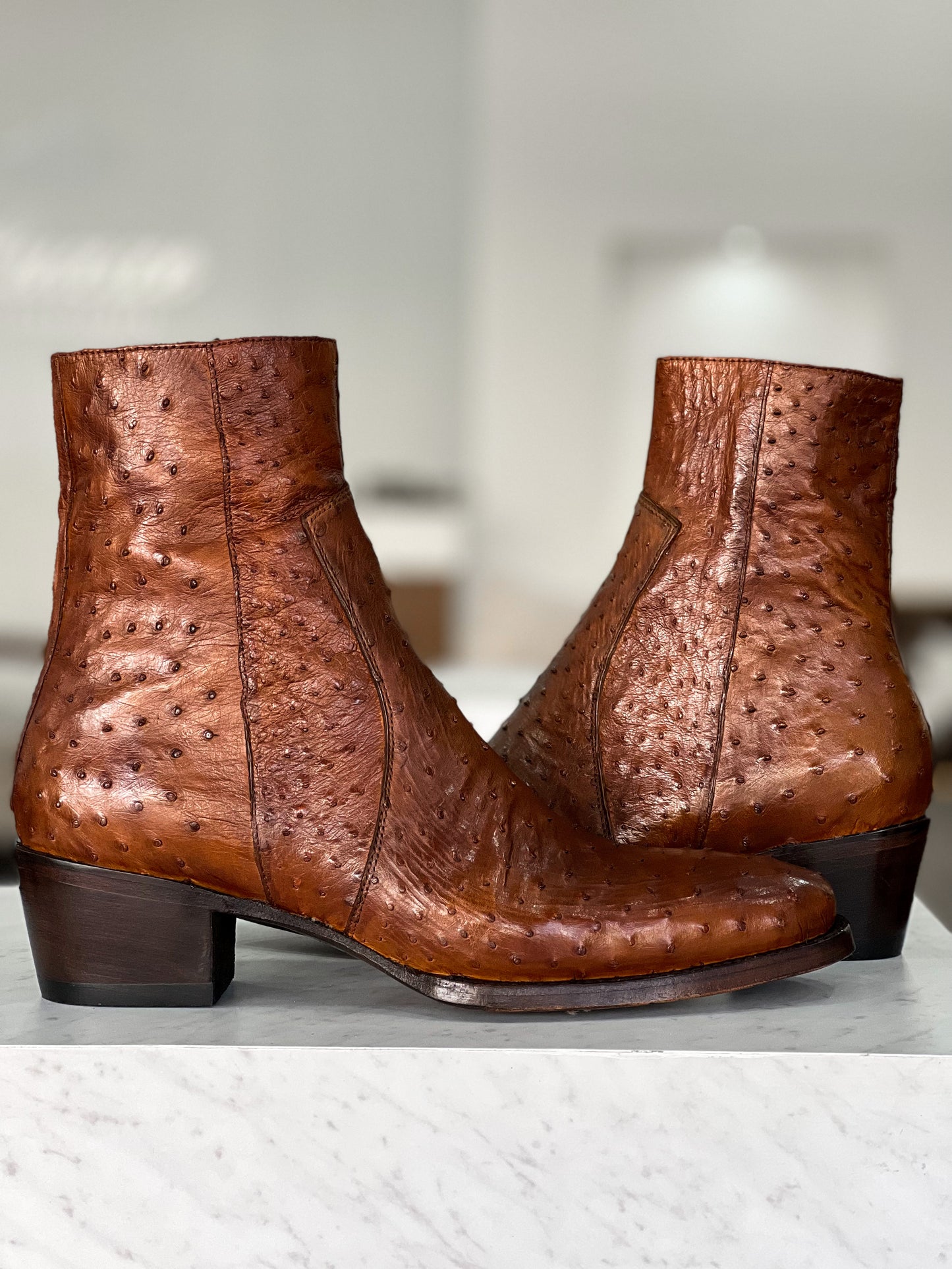 BROWN OSTRICH BOOTS