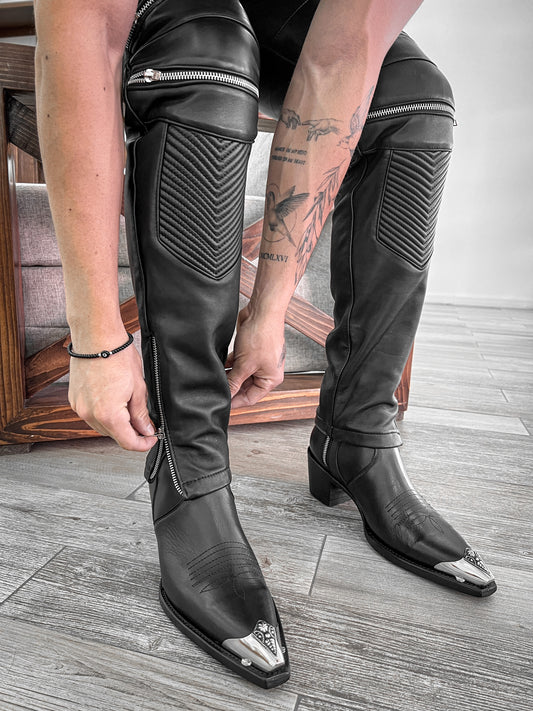LEATHER BIKER PANTS