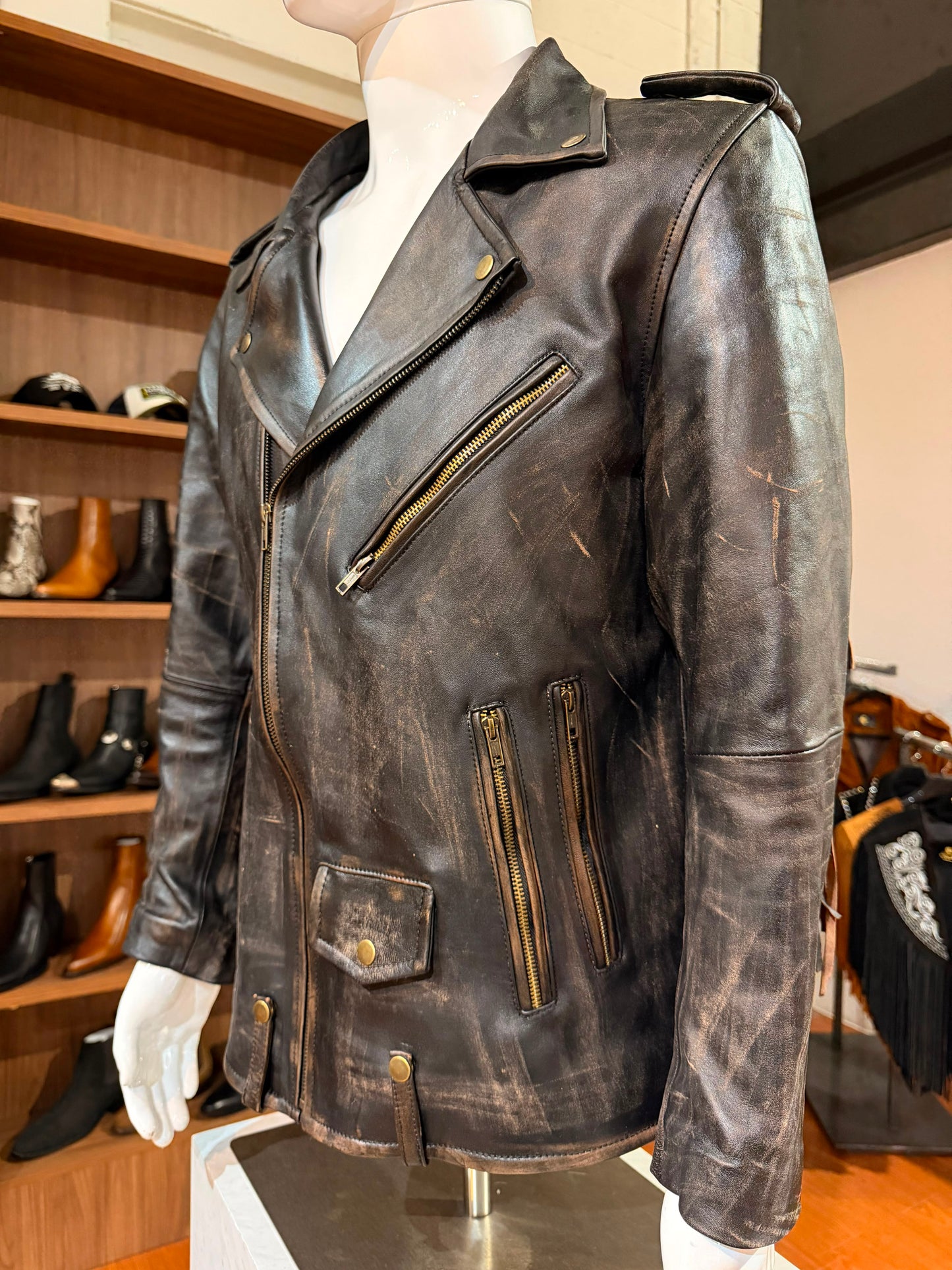 OLD BROWN FRINGED BIKER