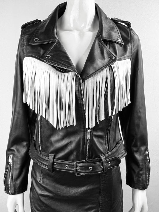 WHITE/BLACK FRINGED