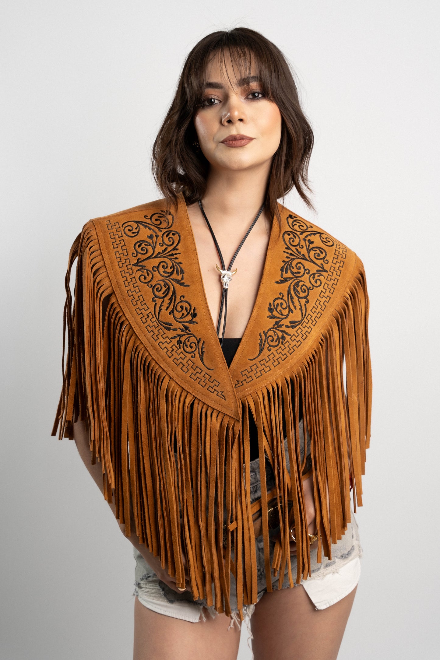PONCHO ANTE BORDADOS CHESTNUT
