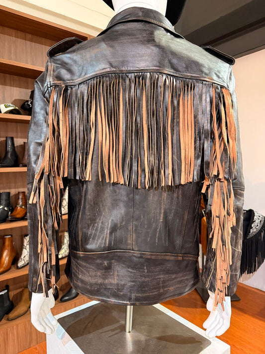 OLD BROWN FRINGED BIKER