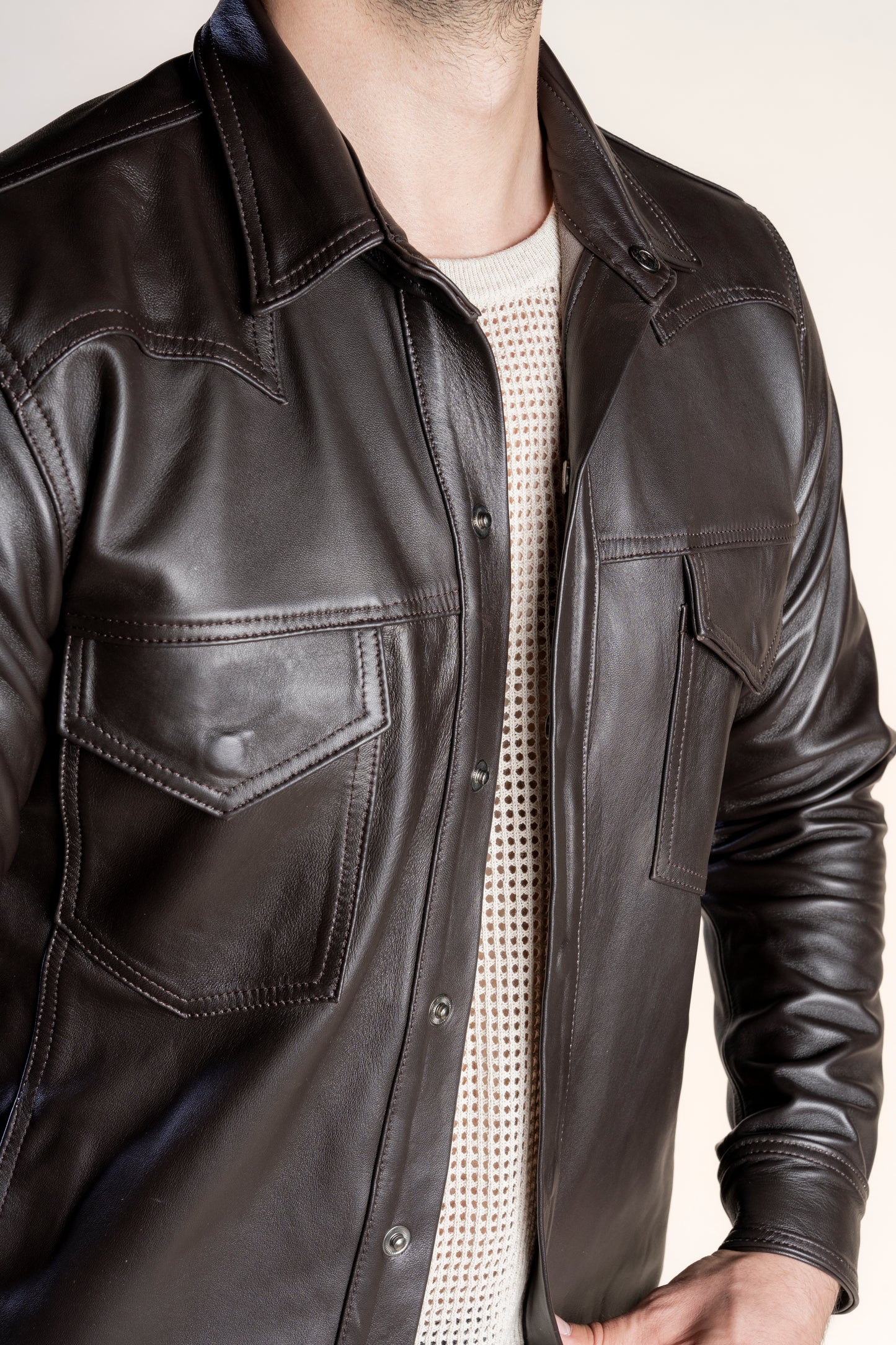 BROWN LEATHER OVERSHIRT