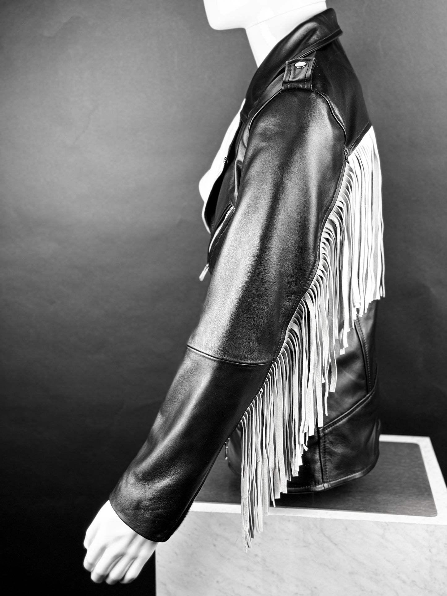 BLACK & WHITE FRINGED BIKER