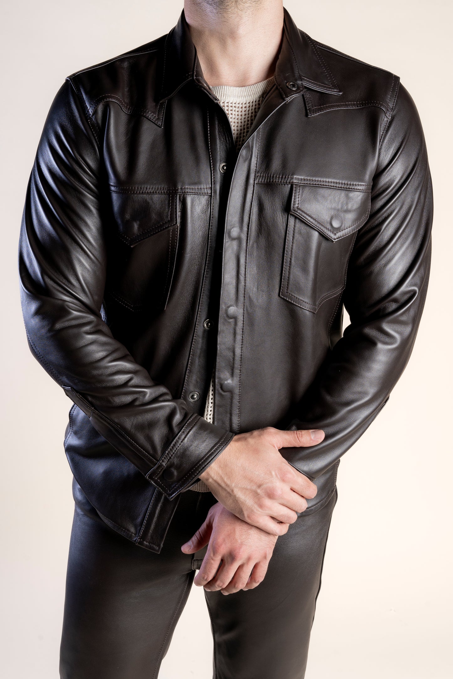 BROWN LEATHER OVERSHIRT