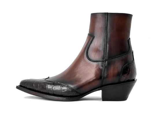 BROWN CROCODILE AUSTIN BOOTS