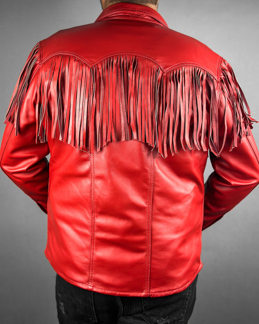 RED FRINGED OVERSHIRT