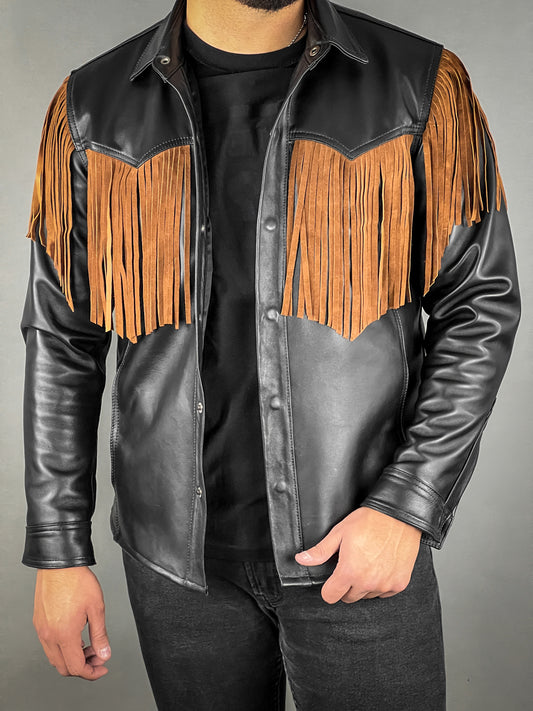 BROWN FRINGED OVERSHIRT