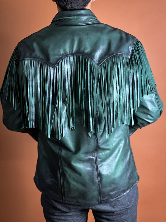 GREEN FRINGED OVERSHIRT